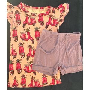 Little‎ Bum Bums Girls Pink Scooter Print Pajama Set Top Shorts Size 2T